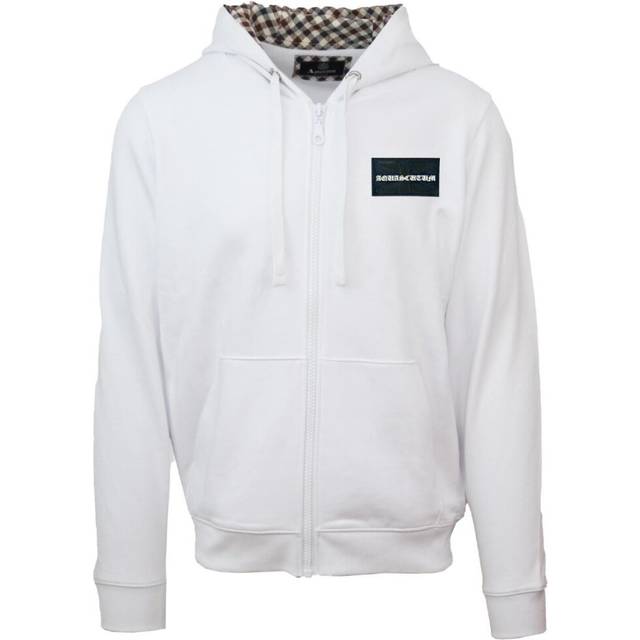 Aquascutum Mens Box Gothic Logo White Zip-Up Hoodie - Size Large