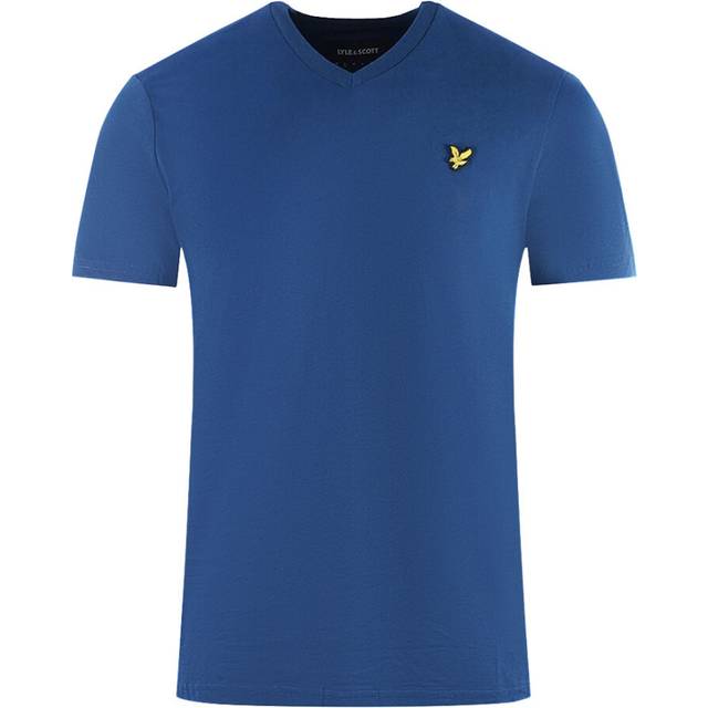 Lyle & Scott Mens Brand Logo Blue V-Neck T-Shirt Cotton - Size X-Small