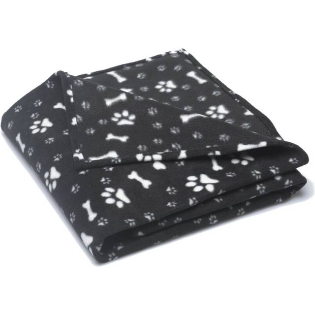 (Black, Extra Large) Soft Fleece Puppy Dog Blanket Bone & Paw Print Pet Comforter