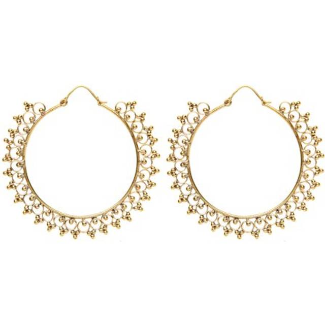 Indian hoop earrings gold brass large hoops dot work mandala - 81stgeneration