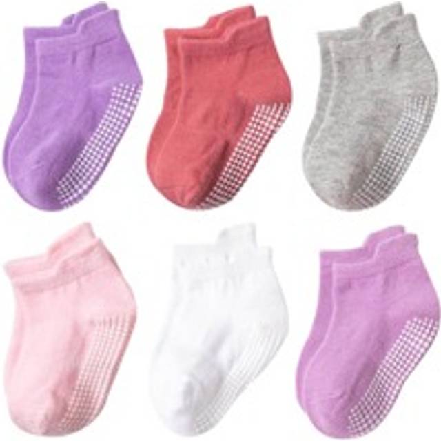SHEIN 6pairs Toddler Anti-Slip Socks With Silicone Grips, Unisex Baby Low Cut Ankle Socks