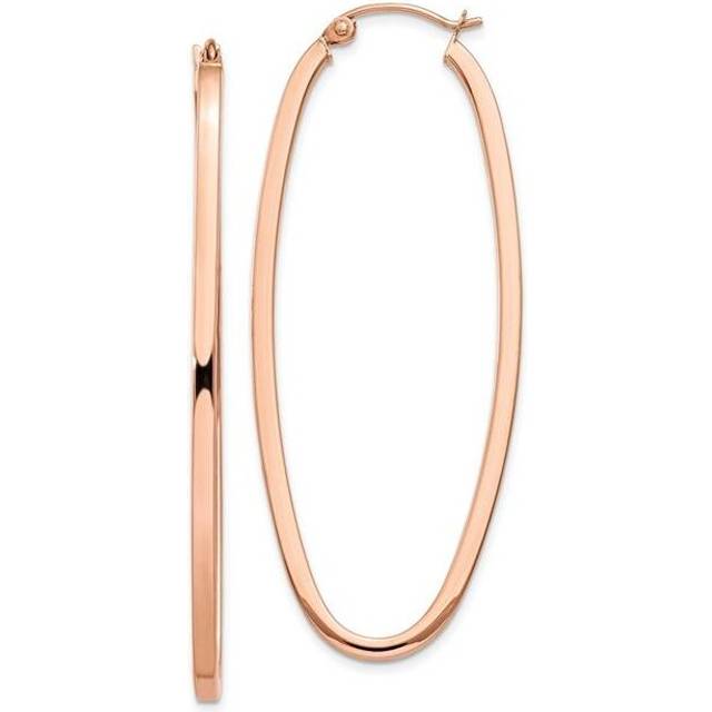 2 mm 14K Rose Square Tube Oval Hoop Earrings