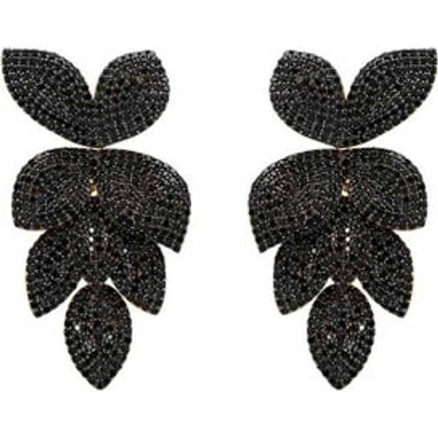 Petal Cascading Flower Earrings Gold Black Cz - One Size