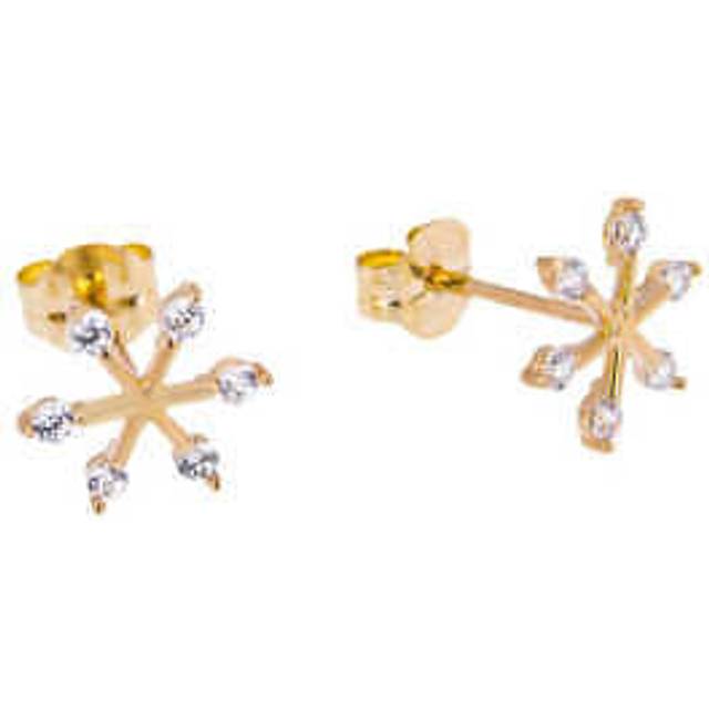 9ct gold clear cz snowflake stud earrings
