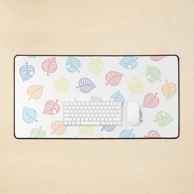 Desk Mat Nook Leaf Aloha Logo - Rainbow Pastel Colors on White Large Gaming Mouse Pad 35x16 inch