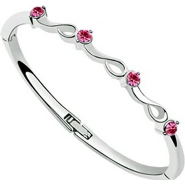 Austrian Crystal Bracelet Bangle With Pink Stones Gift Present Girls - Silver