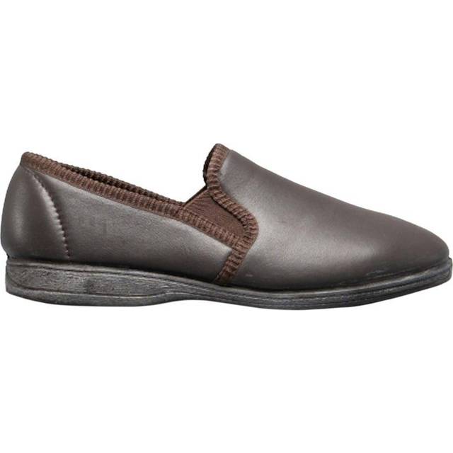 (9 UK, Dark Brown) Sleepers Mens Softie Leather Twin Gusset Slippers