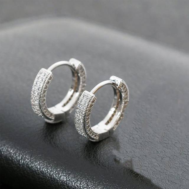 SHEIN Fully Diamond Studded Hoop Earrings For Men, Hiphop Style Ear Clip, Fashionable Minimalist Design With High-End Quality, Versatile Jewelry For Elegant