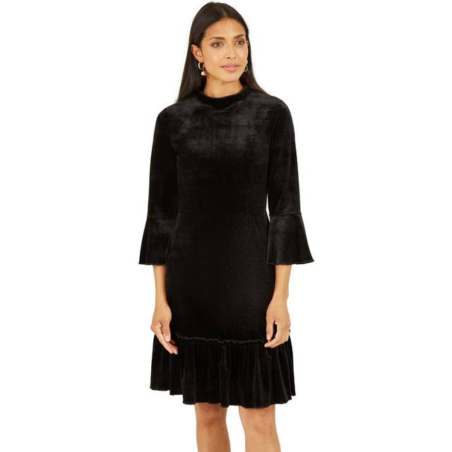 Mela London Womens Black Velvet High Neck Skater Dress - Size 8 UK