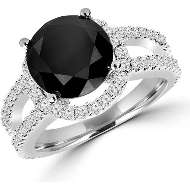 Majesty Diamonds MD160448-7.5 5 CTW Round Black & White Diamond Halo Fashion Engagement Ring in 14K White Gold, Size 7.5