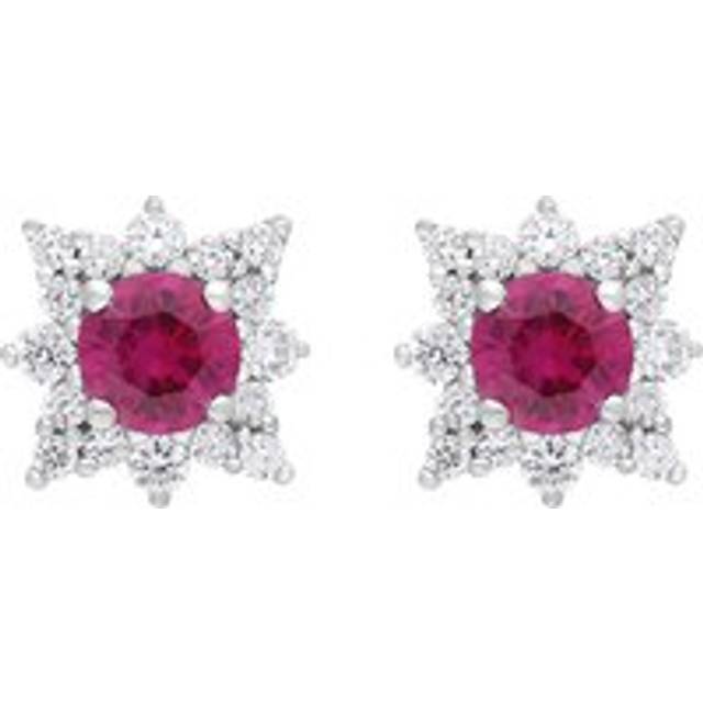 18ct White Gold Ruby Diamond Cluster Star Stud Earrings
