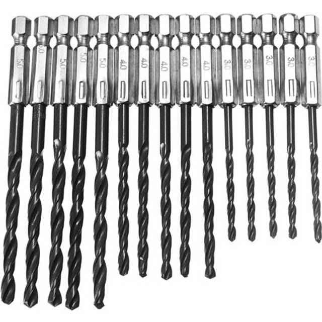 15pcs 3-5mm HSS Twist Drill Bit Set 1/4 Inch Hex Shank High Speed Steel Drill Bits