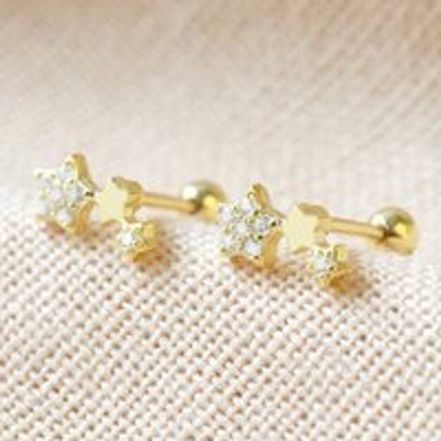Gold Sterling Silver Crystal Constellation Barbell Earrings - gold - one size