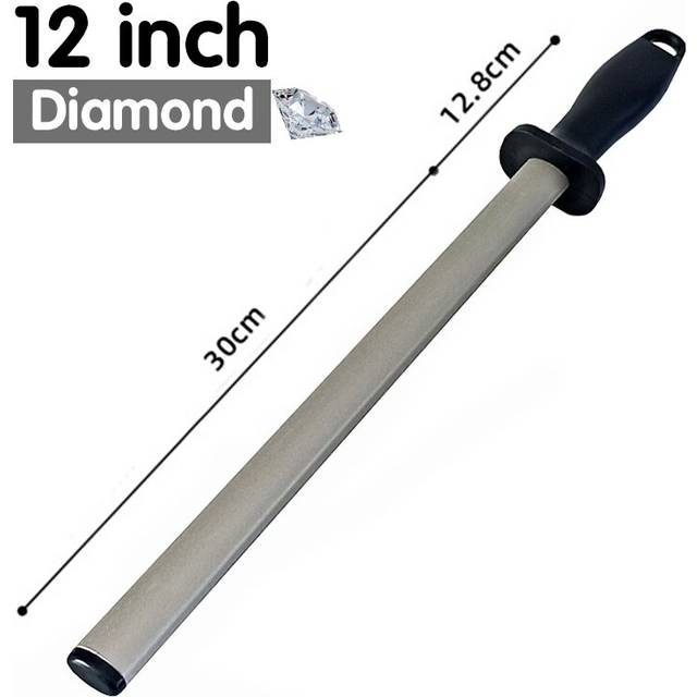 (a-dmd 12 inch 1 pcs) Diamond sharpening rod Tungsten steel carbon Fishhook Curved Surface butcher Ceramic Household honing steel knife sharpener
