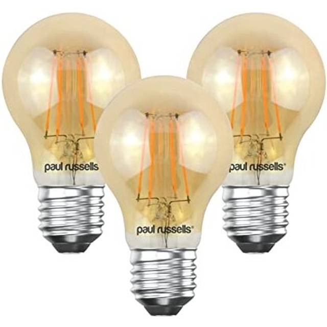 paul russells LED Filament GLS Light Bulbs Edison Screw Fitting Cap E27, 35w Equivalent A60 GLS Standard 4W 650LM LED Globe 2200K Amber Bulb Celling