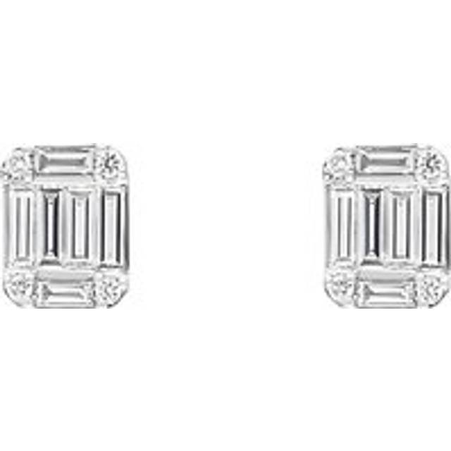 18ct White Gold 0.62ct Diamond Emerald Brilliant Cut Cluster Stud Earrings - Gold