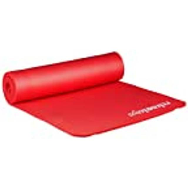 Relaxdays Unisex – vuxen yogamatta 1 cm tjock, för pilates, fitness, skonsam mot lederna, med bärrem, gymnastikmatta 60 x 180 cm, röd