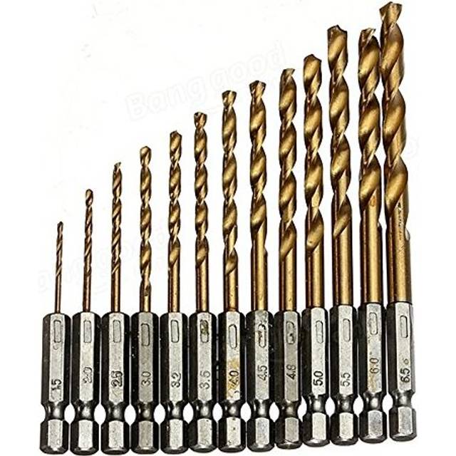 "13 PCS HSS Drill Bit Set Titanium Coated Drilling Tools 1/4"" Hex Shank With High Speed Steel for DIY Woodworking Plastic Metal 1.5-6.5mm"