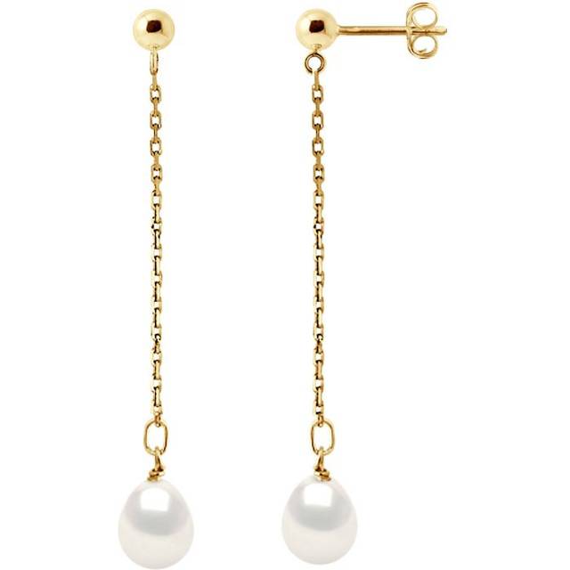 Diadema Womens - Earrings Real Freshwater Pearls - Yellow Gold - White - One Size