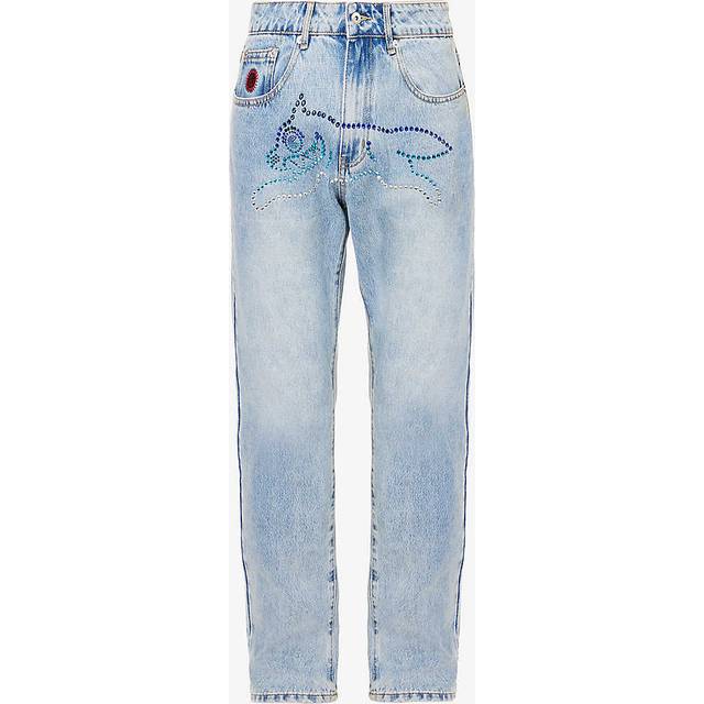 CRYSTAL RUNNING DOG DENIM PANTS - LIGHT BLUE, 30