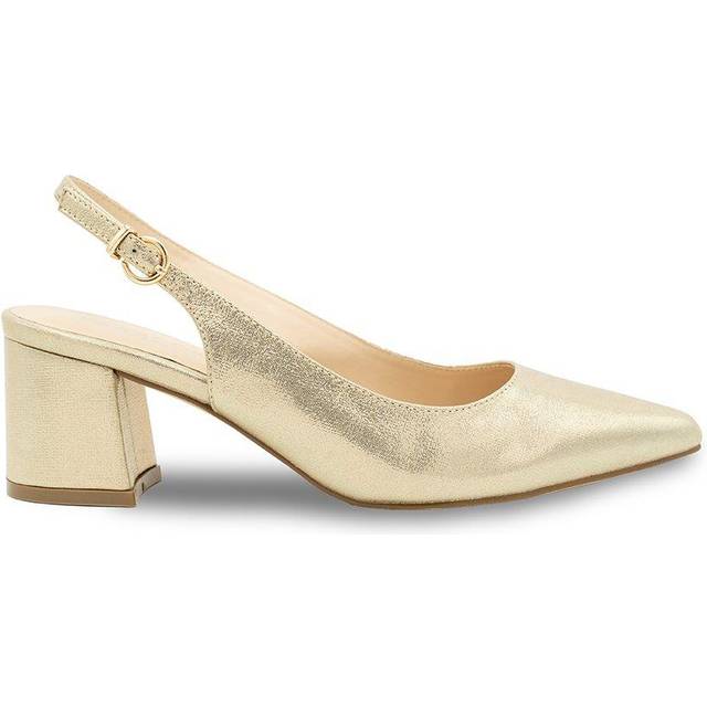 Paradox London Imelda Champagne Shimmer Mid Heel Block Heel Sling Back Court Shoes