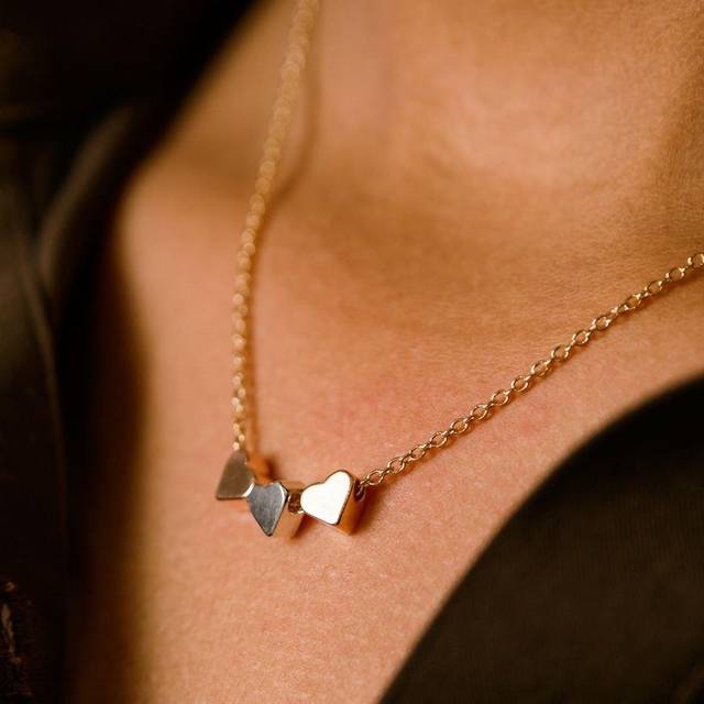 The Colourful Aura Stainless Steel Tricolour Small Three Heart Love Pendant Necklace In Gold - One Size
