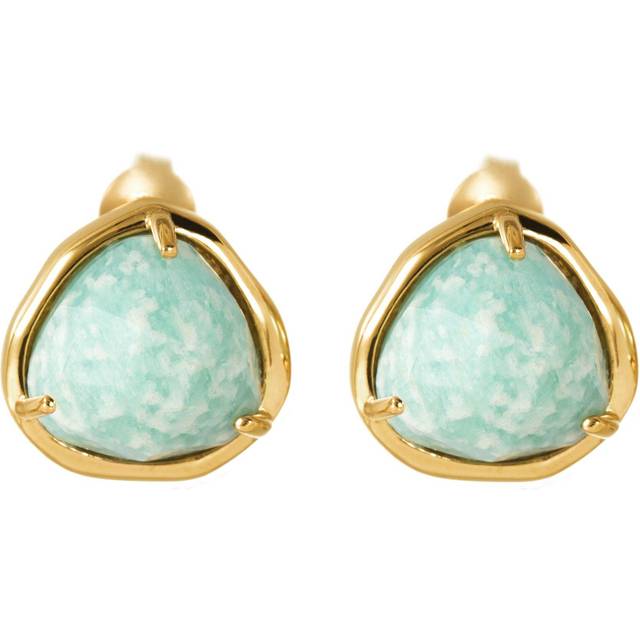 The Love Collection 18ct Gold Plated Sterling Silver Amazonite Stud Earrings, Gold, Women