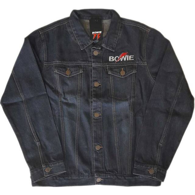(S, Denim Blue) David Bowie Unisex Adult Flash Back Print Logo Denim Jacket