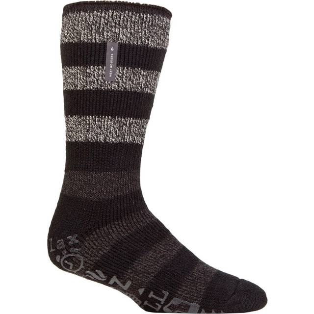 Mens 1 Pair SOCKSHOP Heat Holders Colden Lounge Socks Black / Charcoal Stripe 6-11 Mens