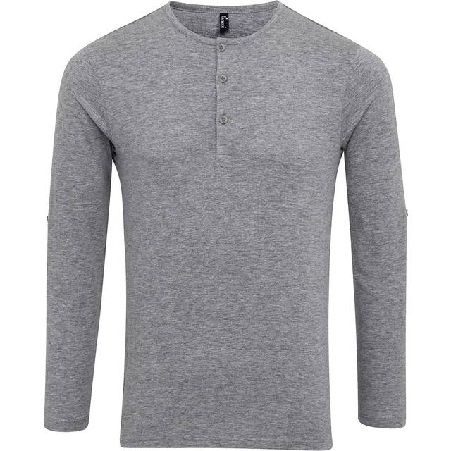 (3XL, Grey Marl) Premier Mens Long John Roll Sleeve Tee