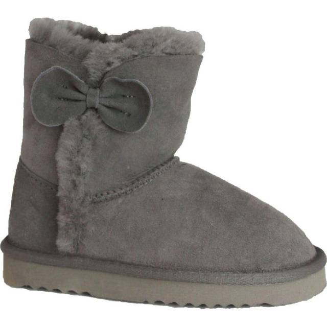 (7 Child UK, Grey) Eastern Counties Leather Childrens/Kids Coco Bow Detail Sheepskin Boots