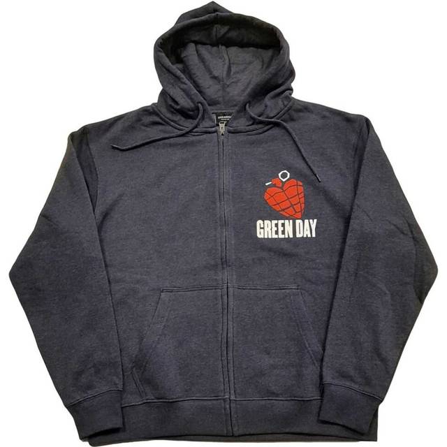 (S, Navy) Green Day Unisex Adult American Idiot Back Print Full Zip Hoodie