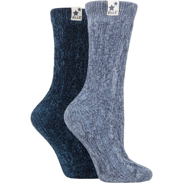 Women's 2 Pair Elle Cable Knit Chenille Boot Socks Blue Grey / Sapphire 4-8 Ladies