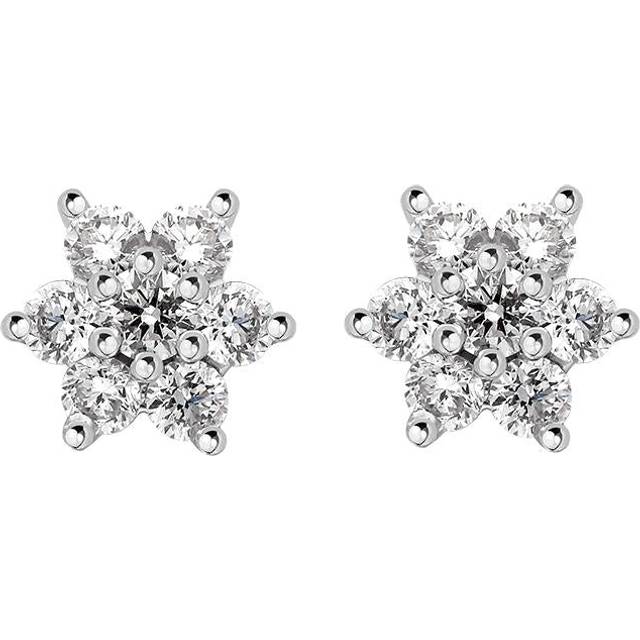 18ct White Gold Diamond Cluster Flower Stud Earrings