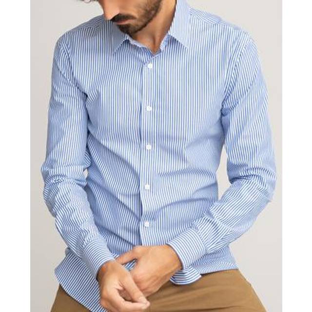Signatures Striped Cotton Shirt with French Collar, in Slim Fit - Sky Blue Striped - 16/16.5"