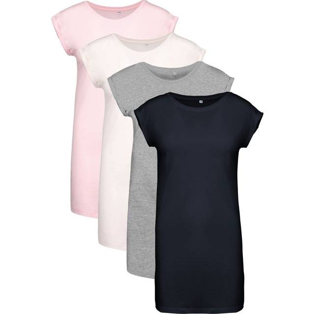 Ladies Womens Black Grey Blue White Or Pink Extra Long Cotton T-shirt Dress
