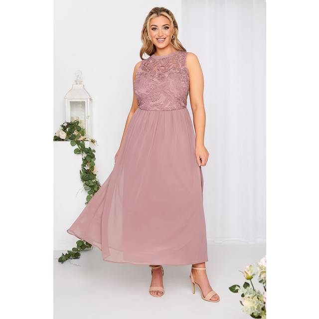 Yours London Curve Pink Lace Front Chiffon Maxi Dress, Women's Curve & Plus Size, Yours London - 16