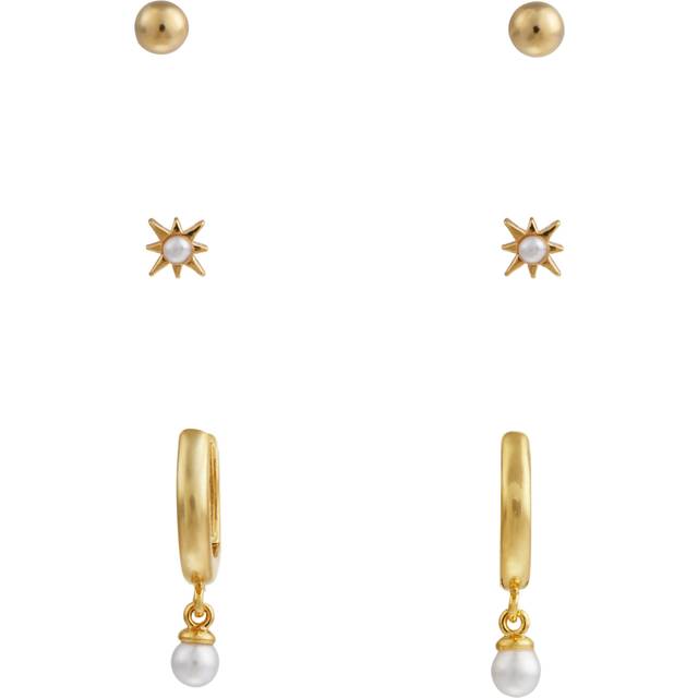 Orelia Pearl Hoop & Star Stud Earrings, Pack of 3, Gold