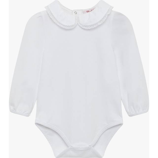 Trotters Baby Evelyn Long Sleeve Lace Trim Bodysuit, White