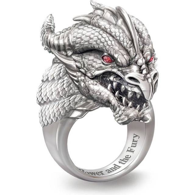 'Power And Fury' Men's Sculpted Dragon Head Ruby Ring