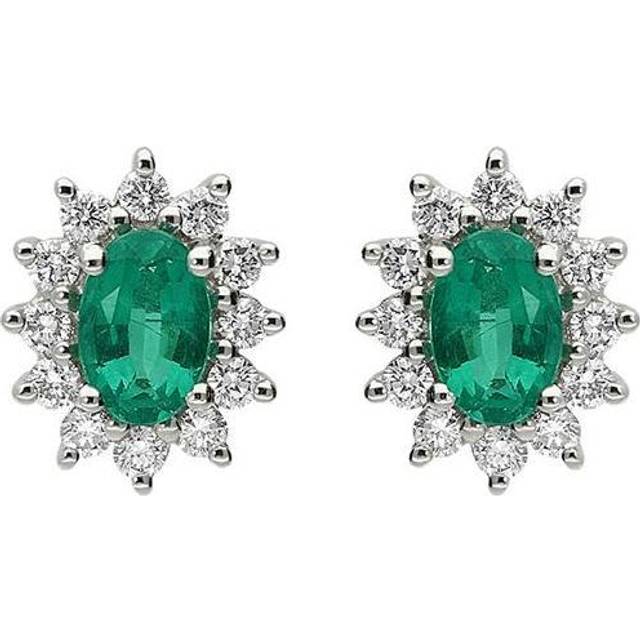 18ct Yellow Gold Emerald Diamond Floral Cluster Stud Earrings - Yellow Gold