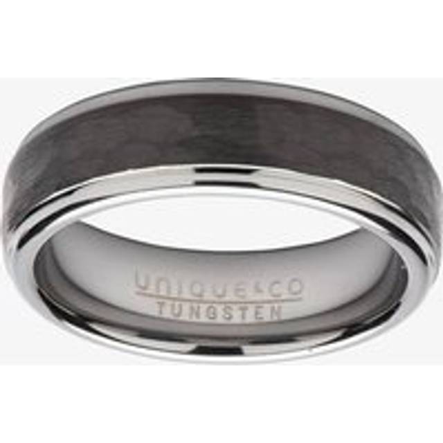 Unique Mens Tungsten Black IP Plated Hammered 7mm Ring TUR-118-64 - Two Colour