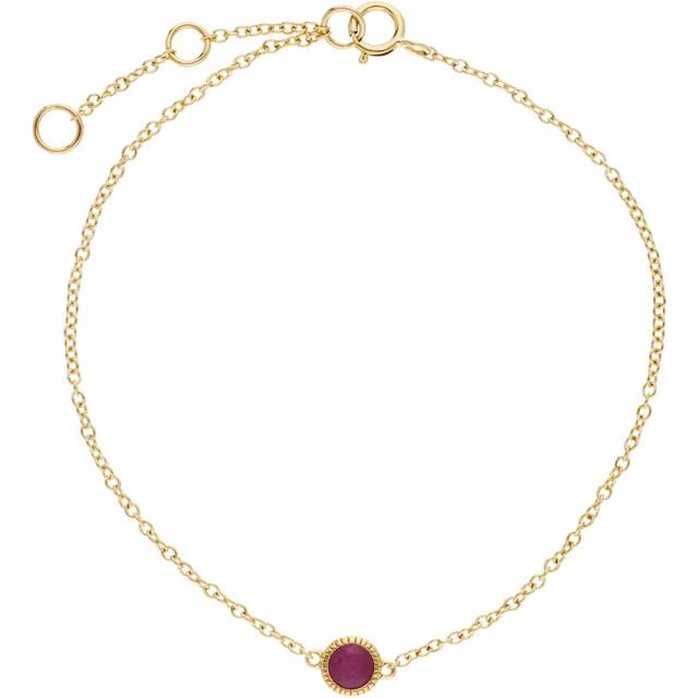 Classic Single Stone Round Ruby Milgrain Bracelet in 9ct Yellow Gold