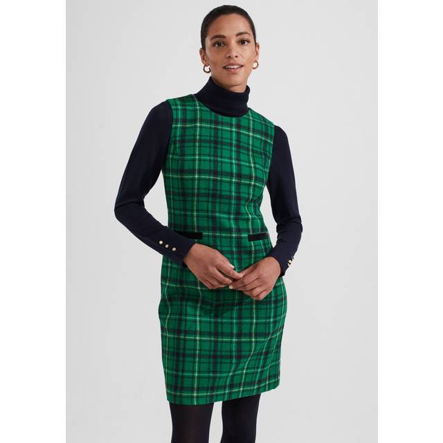 Margot Check Dress - GREEN MULTI - Fashioned from British tweed, the Margot dress from Hobbs depicts the brands heritage style. This woollen dress is designed in a shift silhouette and features classic checks throughout. Layer it over a roll neck and pair with tights and boots.