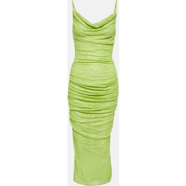 Self-Portrait Beaded ruched mesh midi dress - green (UK 6)