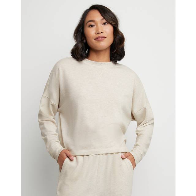 Hanes Womens Originals Sweatshirt  Soft Brushed Fleece Cropped Pullover  Plus  Wheat Heather  XLarge