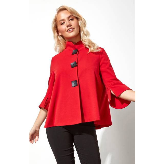 Roman Red High Neck Button Detail Swing Jacket - Size 14