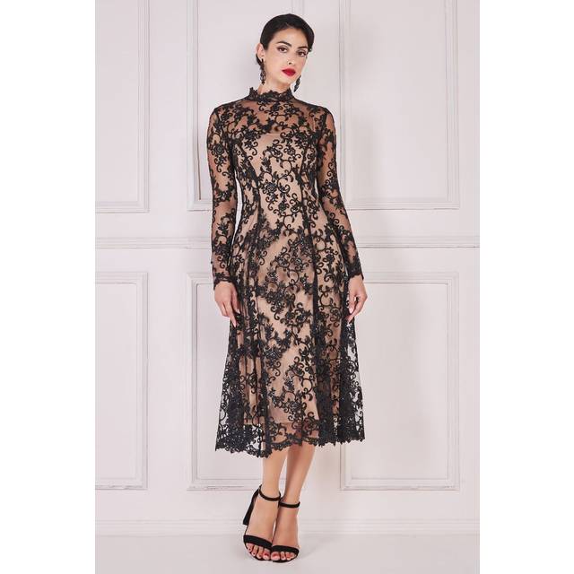 Goddiva Lace Multiway Midi With Flared Skirt - Black - 14