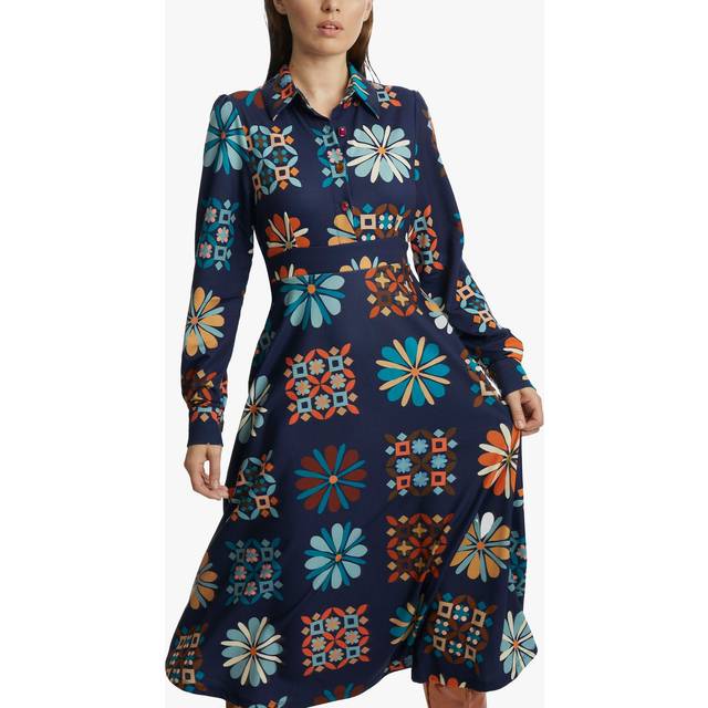 James Lakeland Womens Jewelled Button Print Midi Dress Blue - Navy - Size 8 UK