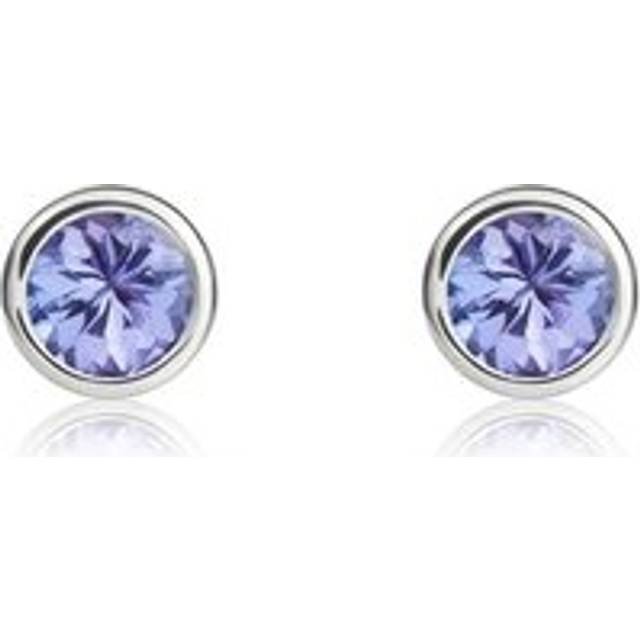 9ct White Gold Tanzanite 4mm Round Rub Over Set Stud Earrings